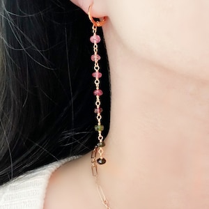 14K Gold Filled Tourmaline Earrings, Long Dangle Earrings, Pink and Green, Watermelon Tourmaline, Ombre, Delicate