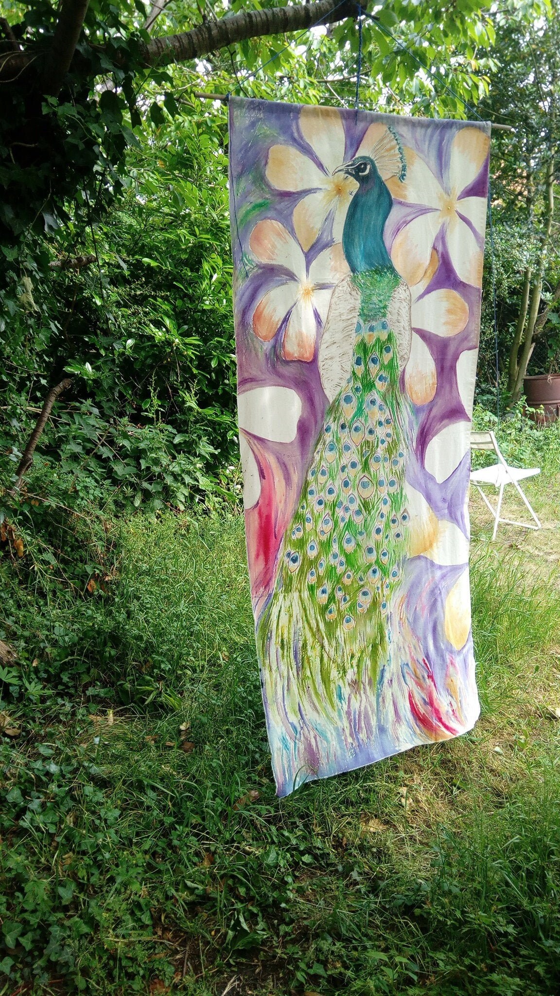 Pfau und Jasmin Blume Wandbehang gemalt Calico Leinwand | Etsy