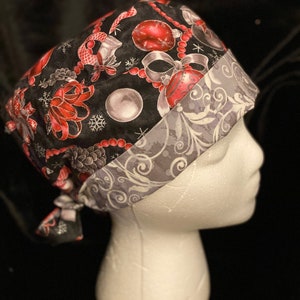 Elegant Christmas ornaments in grey Scrub hat REVERSIBLE Modern bouffant or Pixie Style