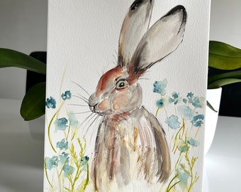 Hase Kaninchen Tier Aquarell Malerei Natur Wald Kunst Hase Blumen