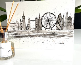 Londres Royaume-Uni Aquarelle originale Angleterre Paysage urbain Voyage Europe Art A4 30 x 22 cm