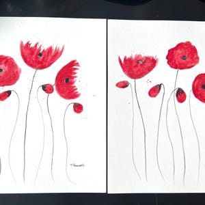 Red Poppy Watercolor Painting Set: Original Floral Wall Art, Botanical Decor