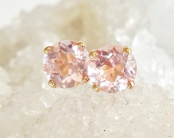 5mm Morganite Earrings, 14k Gold Morganite Stud Earrings,