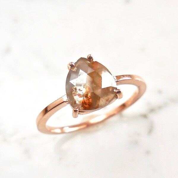 Rose Cut Pear Diamond Ring - Pear Diamond Ring, Pear Solitaire Ring, Gray and Red, Rose Gold, Low Profile Ring, Handmade Diamond Engagement