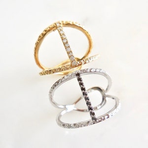 Cage Diamond Ring, Wide Diamond Bar Ring, Large Cage Ring, Modern Jewelry