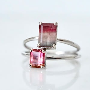Watermelon Tourmaline Ring, Pink Tourmaline Ring, Emerald Cut Tourmaline, Natural Tourmaline