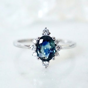 Sapphire Diamond Ring, Teal Montana Sapphire and Diamond Engagement Ring