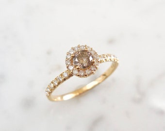 Salt and Pepper Diamond Halo Engagement Ring, 14k Gold