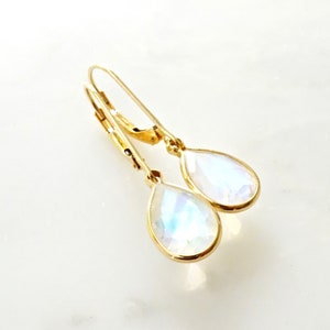Pear Moonstone Dangle Earrings: 14k Gold or Sterling Silver