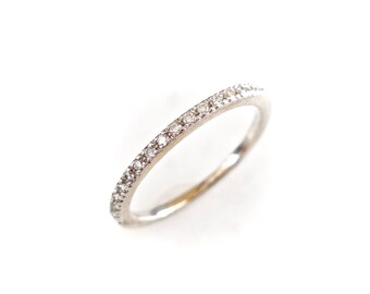 Delicate Diamond Eternity Ring, Diamond Wedding Band 14k White Gold size 4