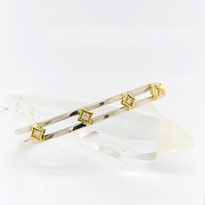 Diamond Star Bangle Bracelet: 18k Gold & Sterling Silver Cuff