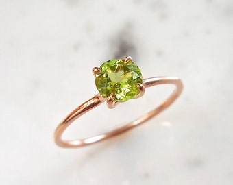 Peridot Birthstone Ring Simple Peridot Ring, August Birthstone Ring, Peridot Gold Ring, Round Peridot 14k Gold Ring