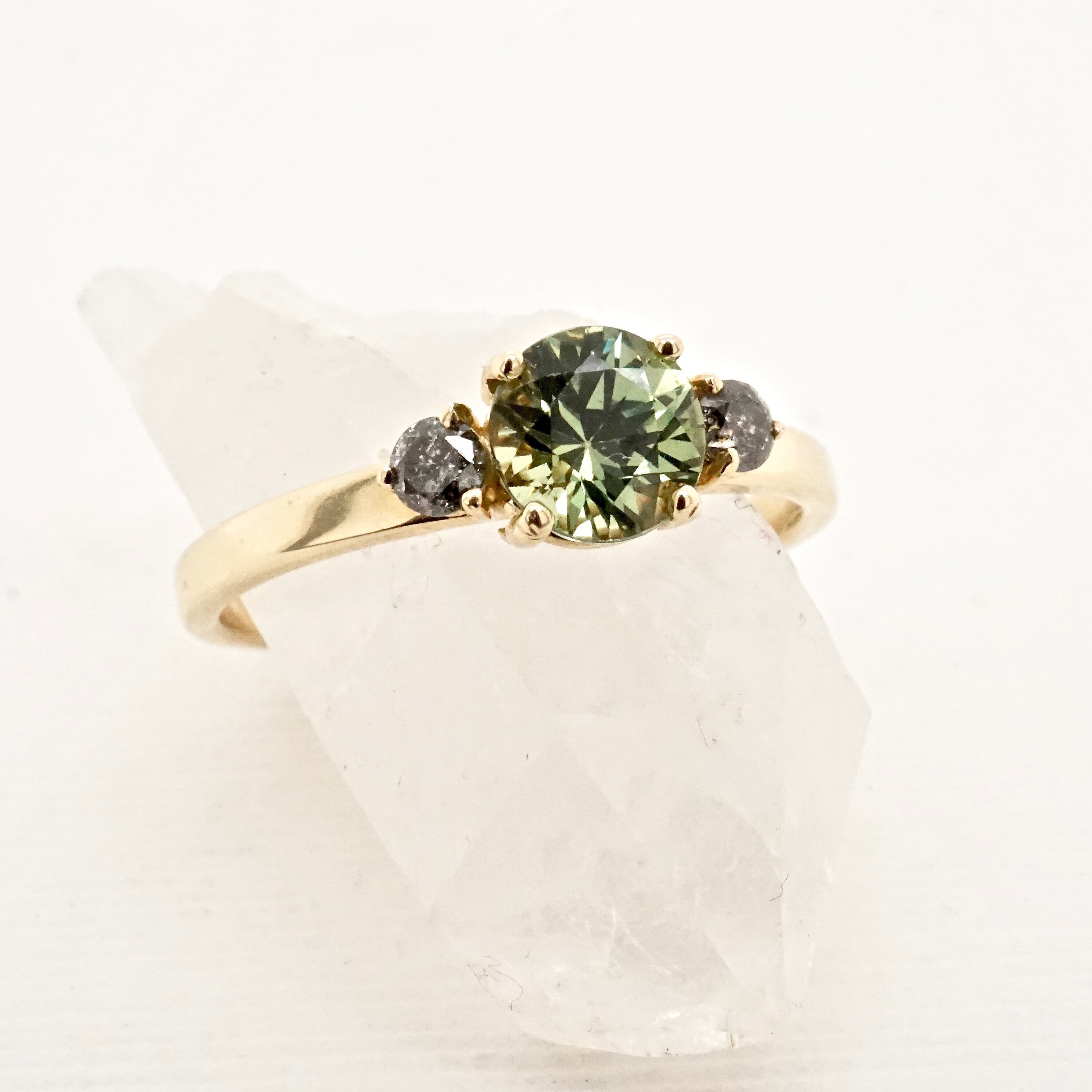 Green Sapphire Ring Natural Green Sapphire 14k Gold Ring Etsy