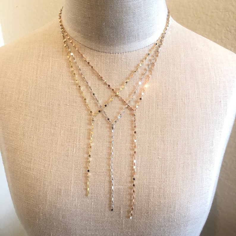 Gold Lariat Necklace 14k Gold Lariat Necklace Layered Chain Etsy