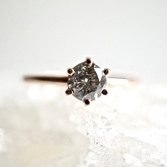 Grey Salt and Pepper Diamond Ring, Galaxy Diamond Solitaire Ring Rose Gold,  Unique Diamond Engagement Ring - Etsy Finland