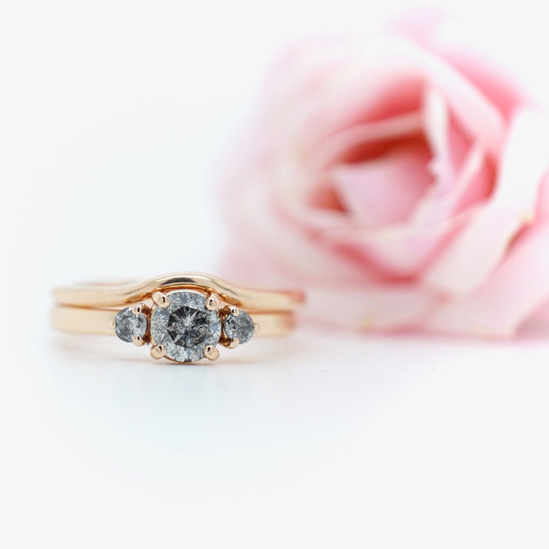 Salt and Pepper Diamond Ring Three Stone Diamond Engagement Etsy