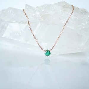 Genuine Emerald Necklace: Teardrop May Birthstone, Gold Filled