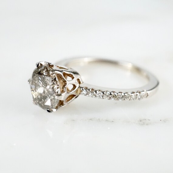 Salt and Pepper Diamond Engagement Ring With Side Diamonds Etsy