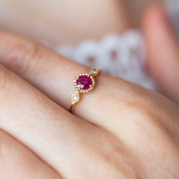 Petite Pear Shaped Lab Created Ruby Ring | LUO