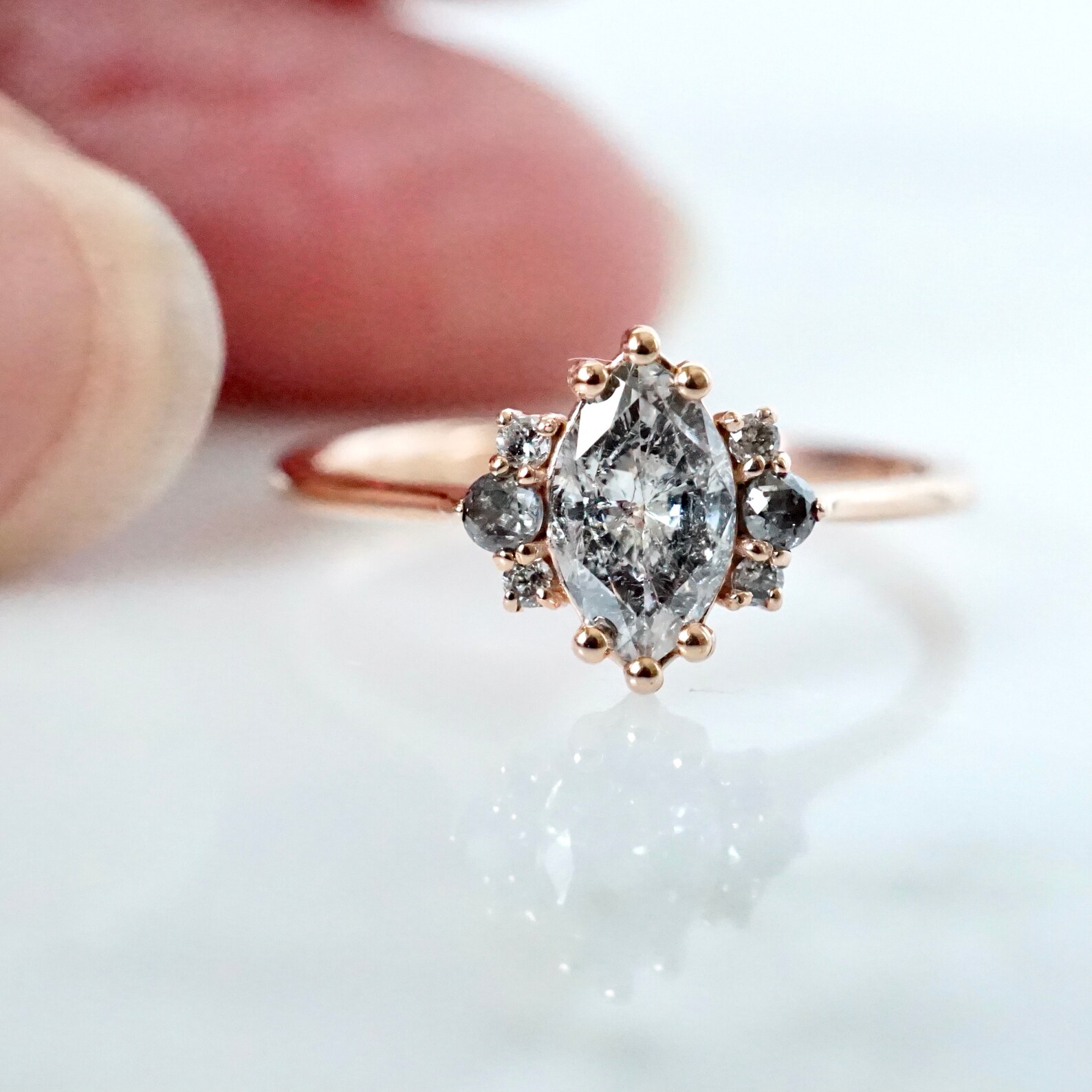 Salt and Pepper Diamond Ring Marquise Diamond Ring Grey Etsy