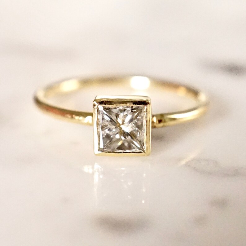 Salt and Pepper Diamond Ring Grey Princess Cut Engagement Etsy