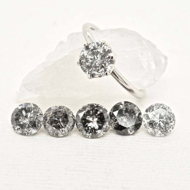 Raw Salt and Pepper Diamond Engagement Ring Six Prong Etsy