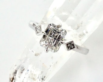 Salt and Pepper Diamond Engagement Ring, Emerald Cut Diamond Ring, 1 Carat Lab Diamond Ring, Original Diamond Ring