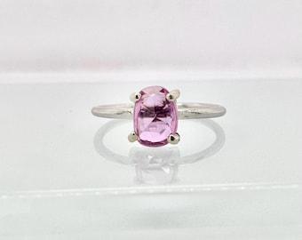 Natural Pink Sapphire Ring, Rose Cut Sapphire, 14k White Gold Solitaire