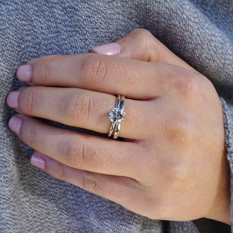 Raw Salt and Pepper Diamond Engagement Ring Six Prong Etsy