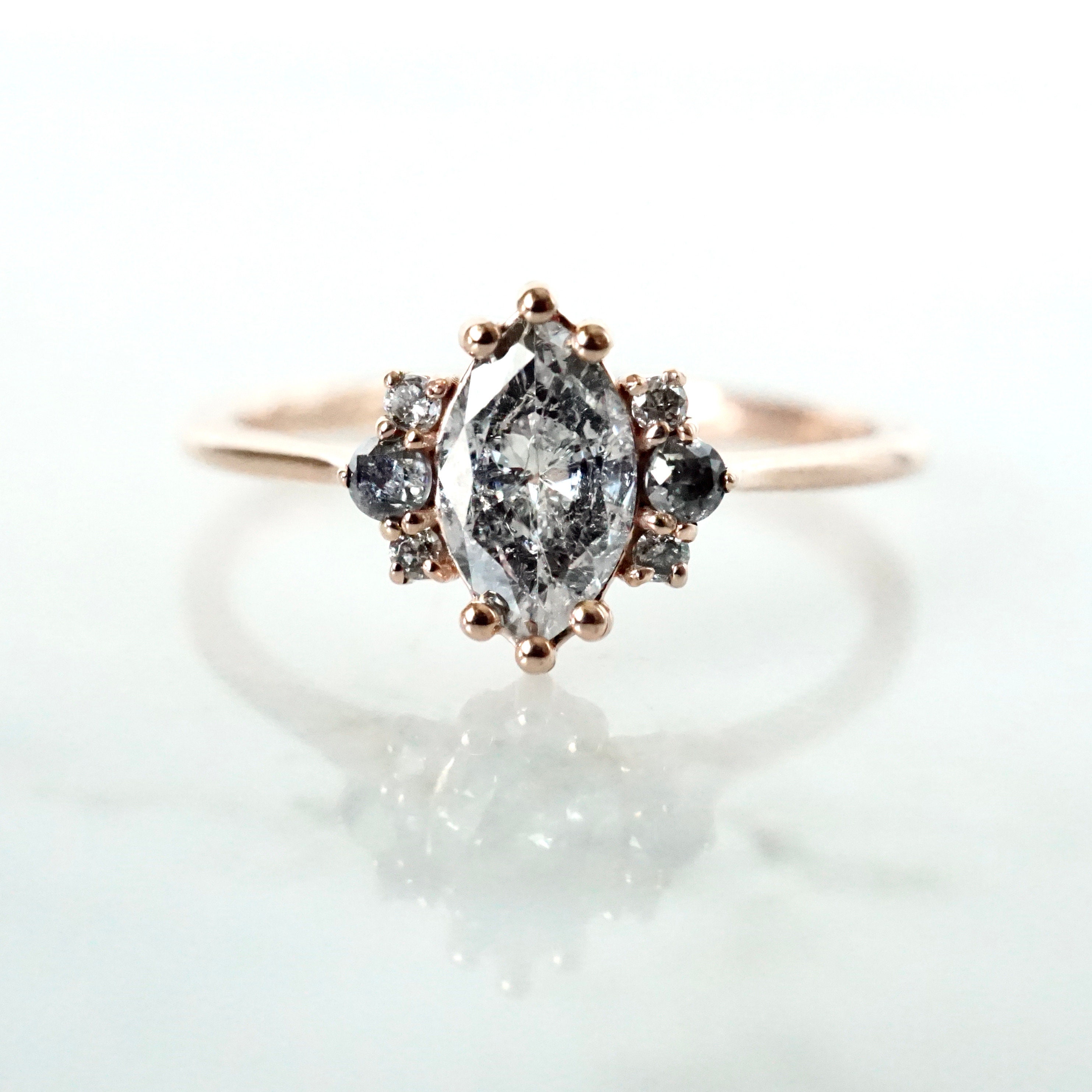 Marquise salt and pepper diamond ring hotsell