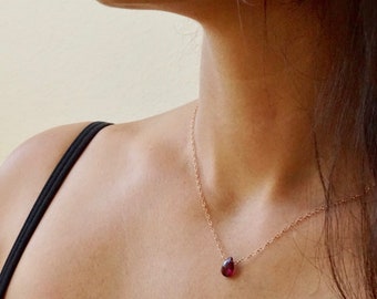 Garnet Necklace Gold Filled, Garnet Layering Necklace, Silver Garnet Necklace