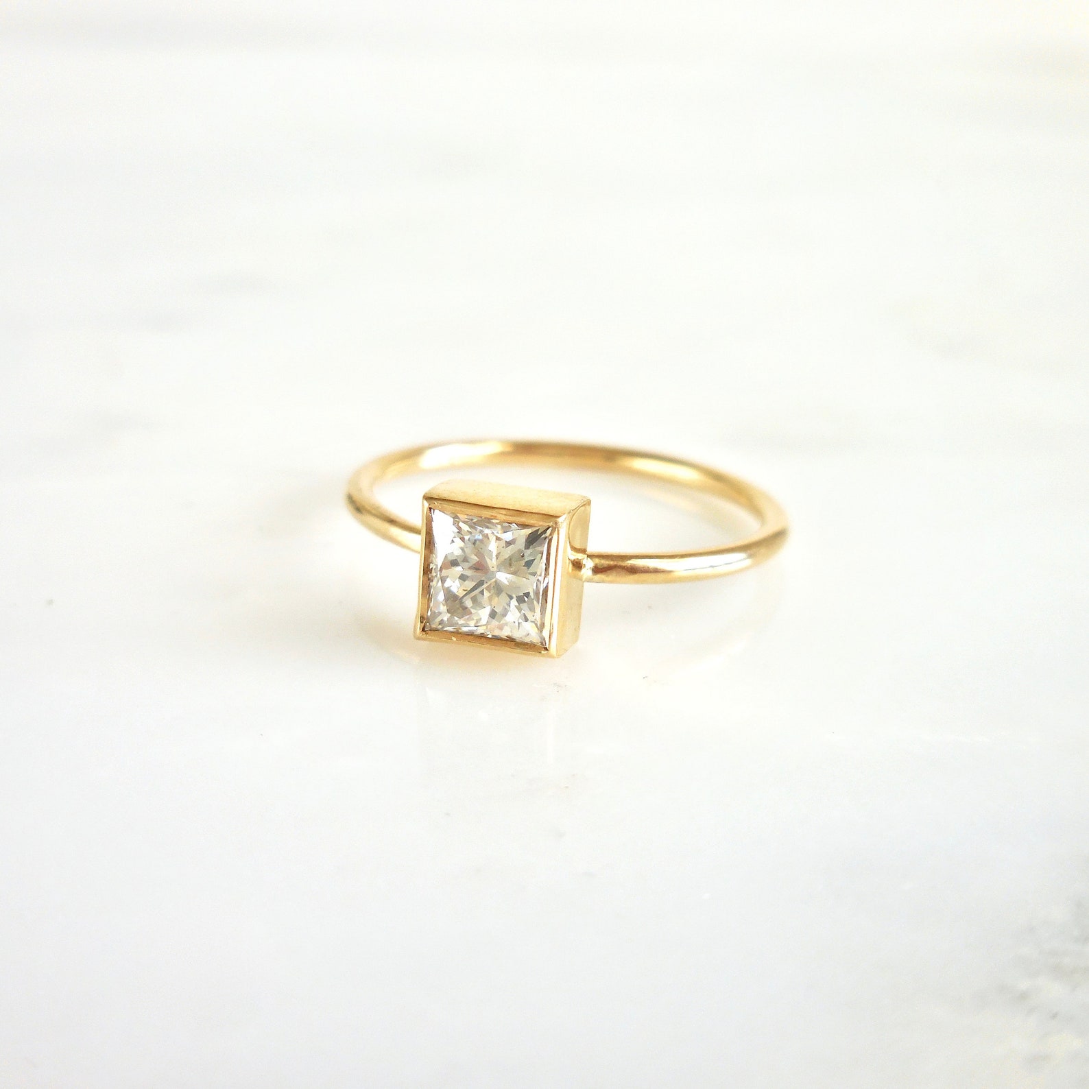 Princess Cut Diamond Engagement Ring Bezel Set Diamond Ring | Etsy