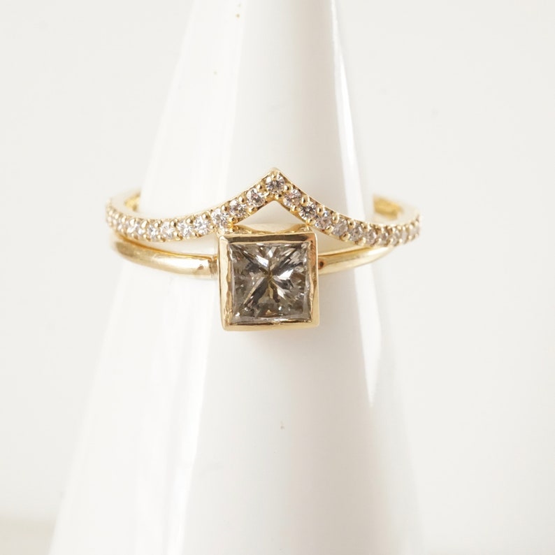 Salt and Pepper Diamond Ring Grey Princess Cut Engagement Etsy