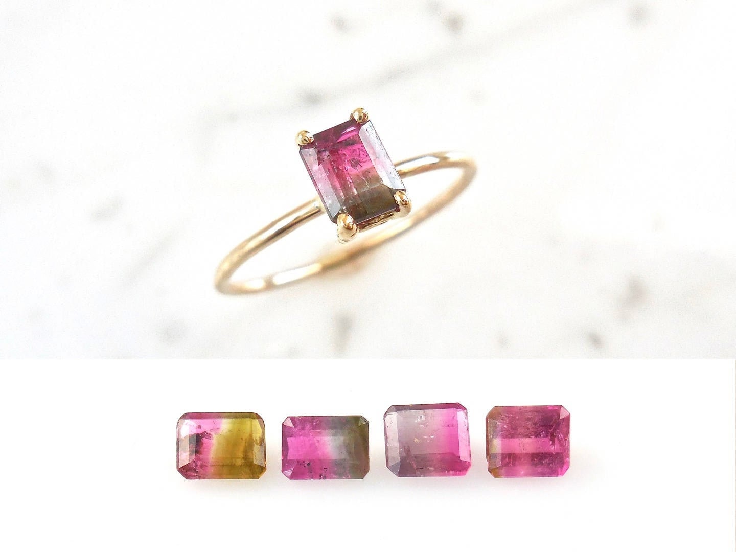Watermelon Tourmaline Ring Pink Tourmaline Ring Emerald Cut Tourmaline Natural Tourmaline