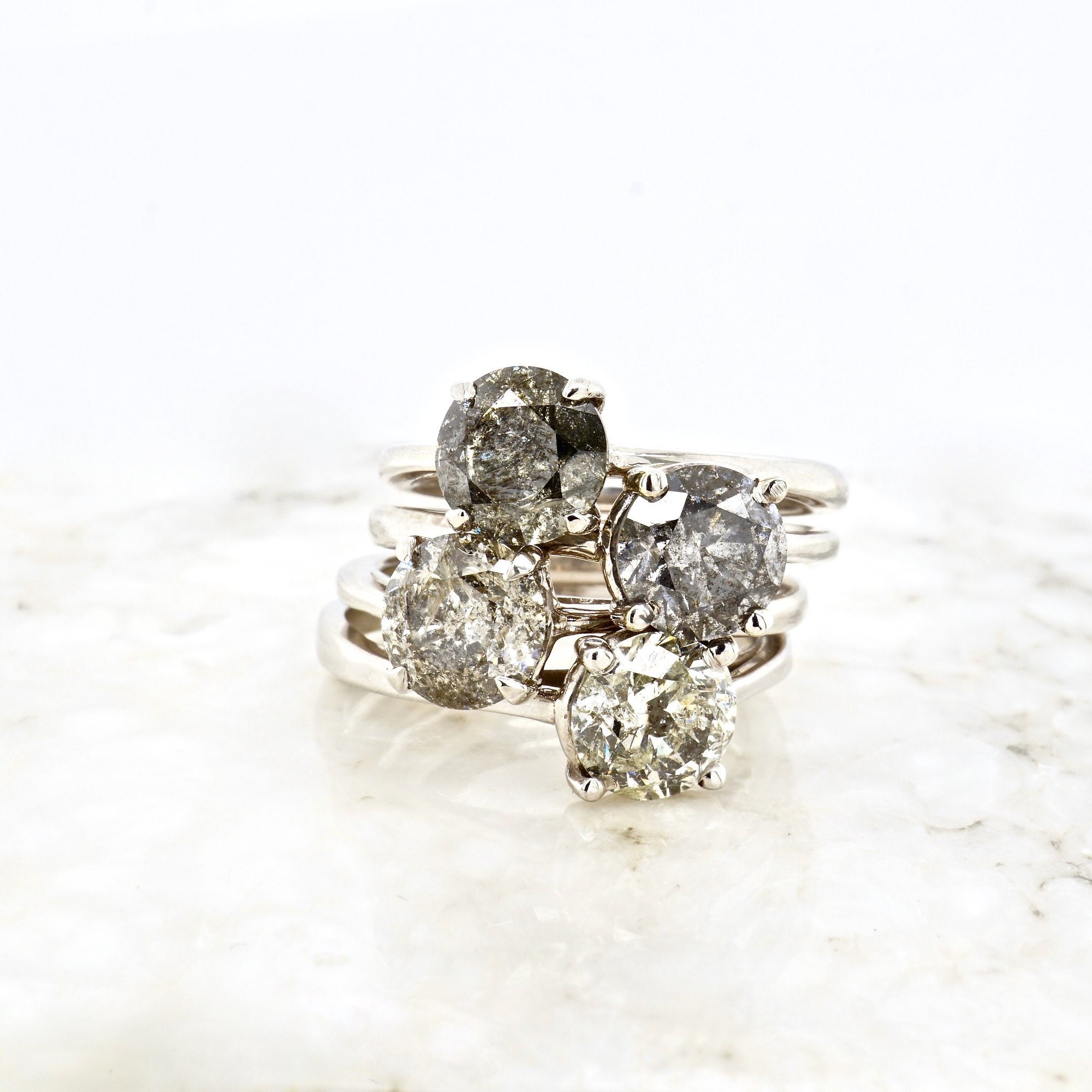 Salt and Pepper Diamond Rings Custom 2 Carat natural Diamond Etsy