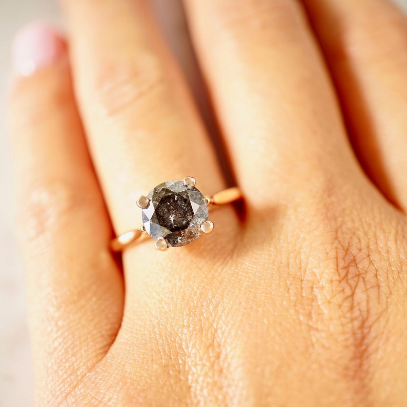 Raw Salt and Pepper Diamond Ring Custom 2 Carat Natural Etsy