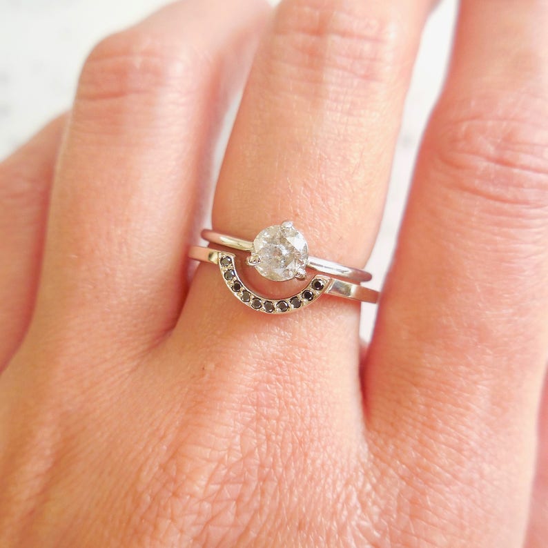 Custom Round Salt and Pepper Diamond Engagement Ring Etsy