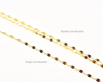 Pulseira de corrente brilhante em ouro 14k: ouro branco, rosa ou amarelo