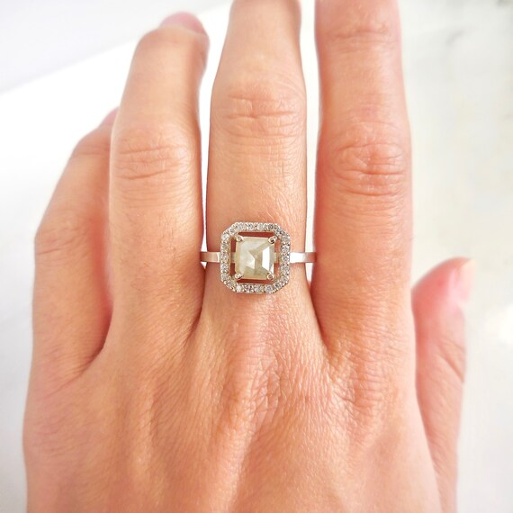 Gray Rose Cut Diamond Halo Engagement Ring Cushion Diamond Halo