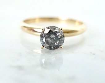 Salt and Pepper Diamond Ring, Black Diamond Ring, Grey Natural Diamond Ring, Rustic Diamond Ring, Simple Diamond Ring
