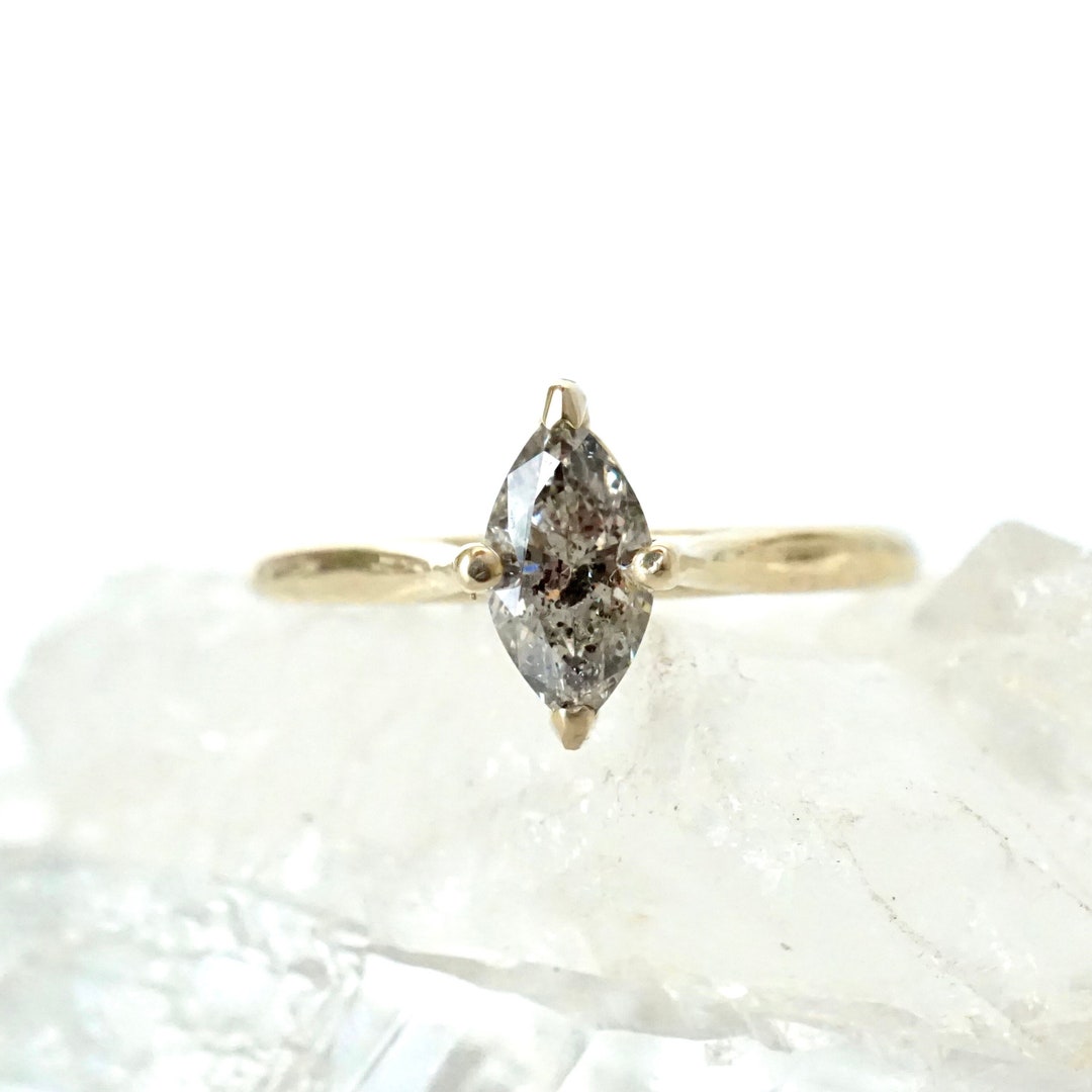 Salt and Pepper Marquise Diamond Ring 14k Yellow Gold Gray Etsy