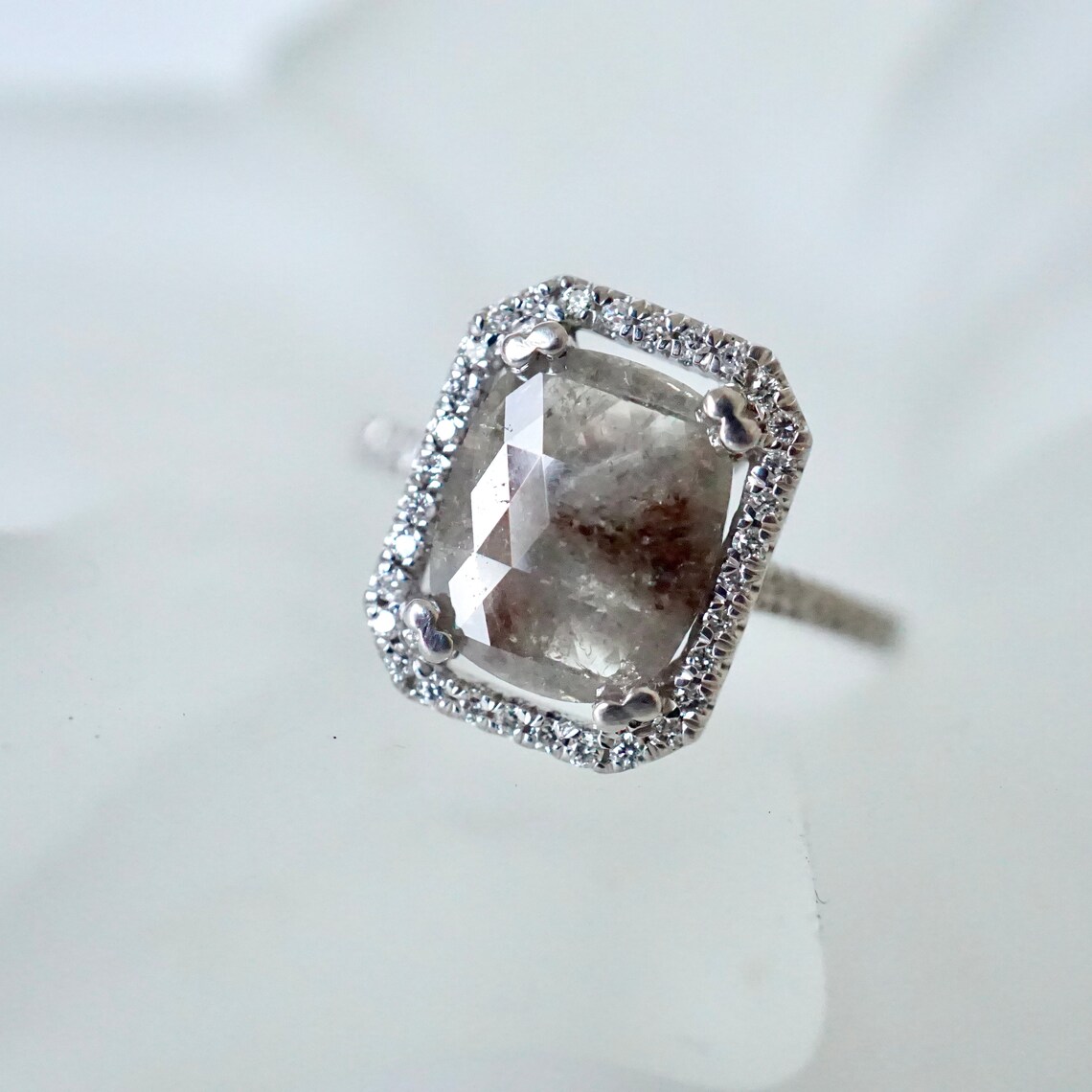 Salt and Pepper Diamond Halo Ring Raw Diamond Ring Galaxy Etsy