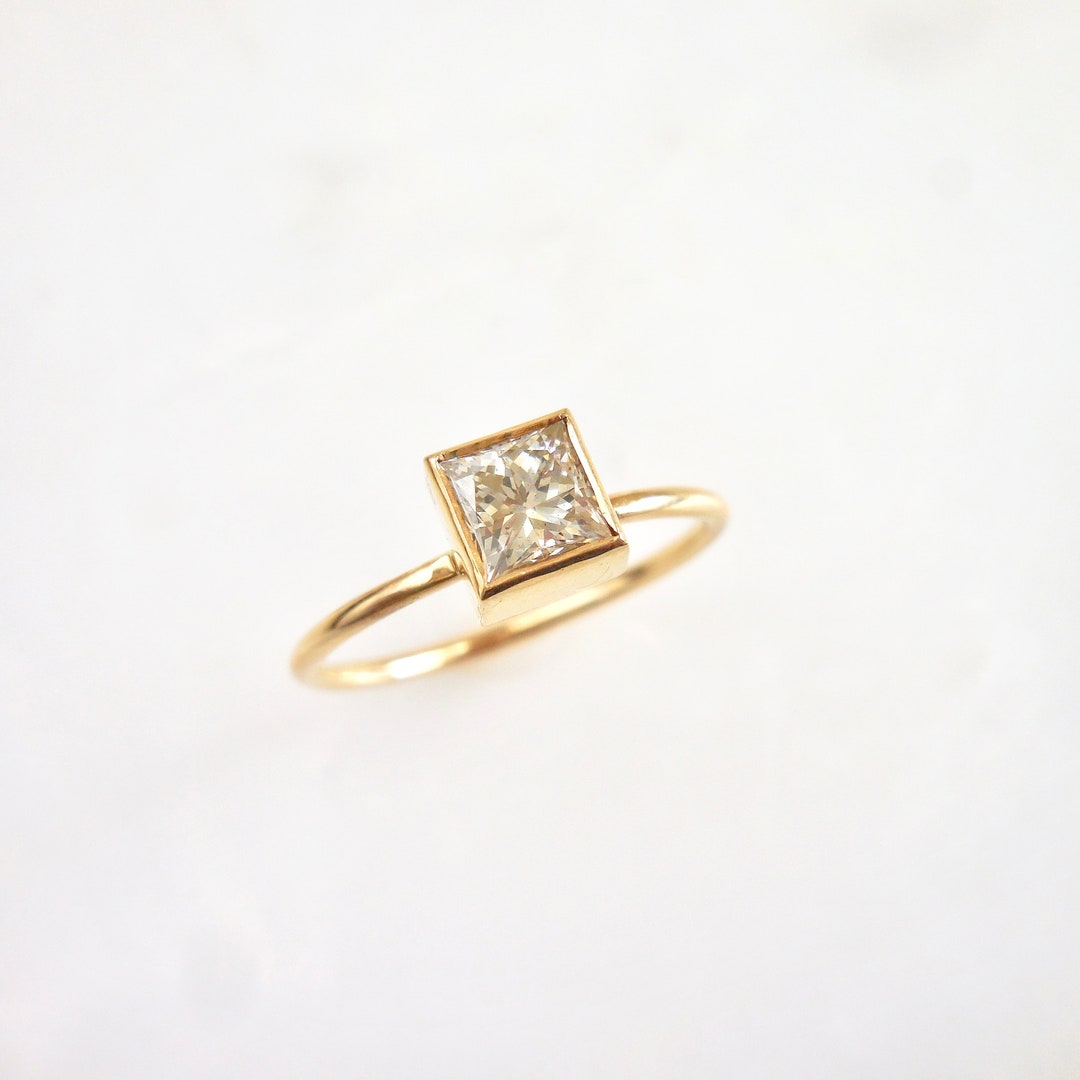 Princess Cut Diamond Engagement Ring Bezel Set Princess - Etsy