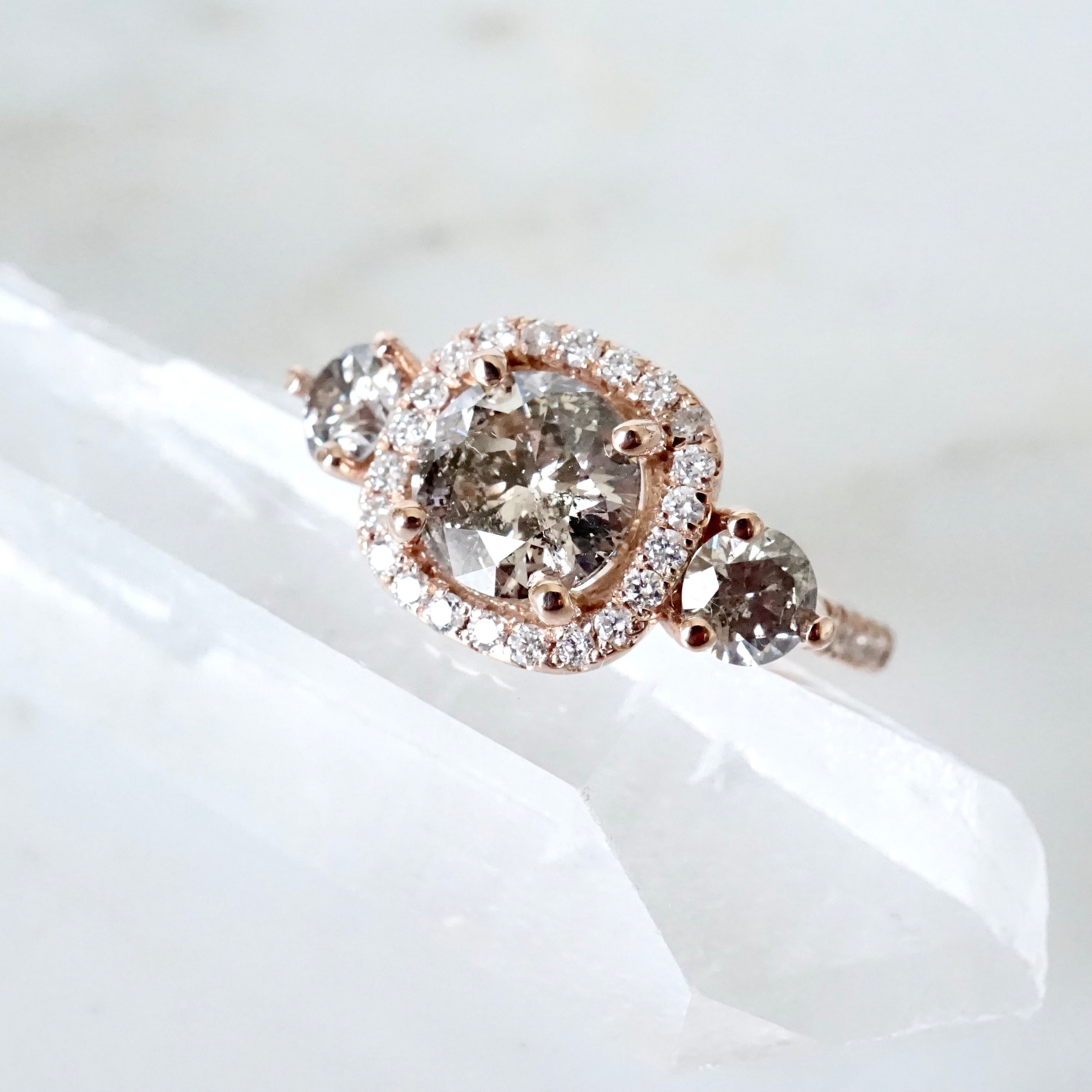 Salt and Pepper Diamond Ring Engagement, Three Stone Diamond Ring, Unique  Diamond Engagement Ring, Gray Diamond Rose Gold Ring - Etsy