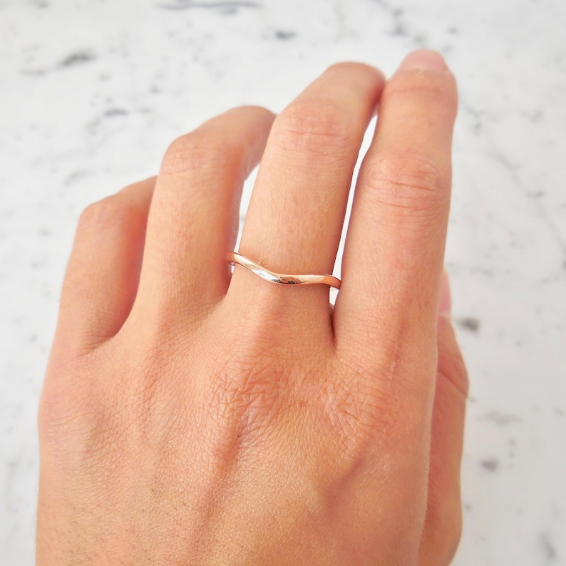 Curved 14 karat gold Wedding ring band Delicate Gold Band
