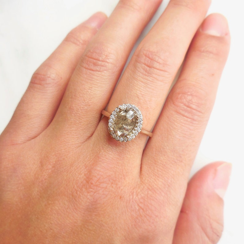 Custom Oval Salt and Pepper Halo Engagement Ring Oval Diamond Etsy