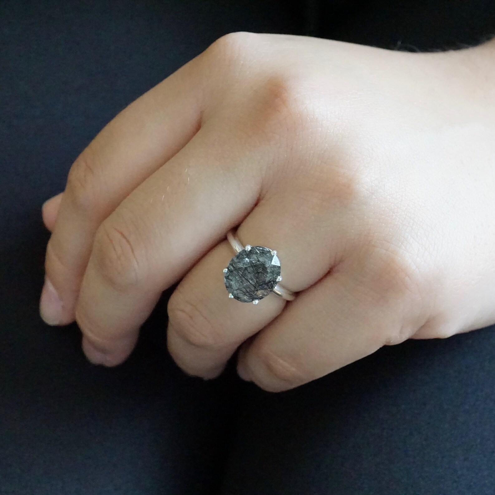 Salt and Pepper Engagement Ring Oval Tourmalinated Quartz Etsy