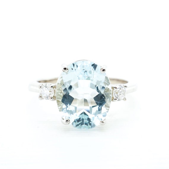Oval Aquamarine Engagement Ring in 14k White Gold Gem | Etsy