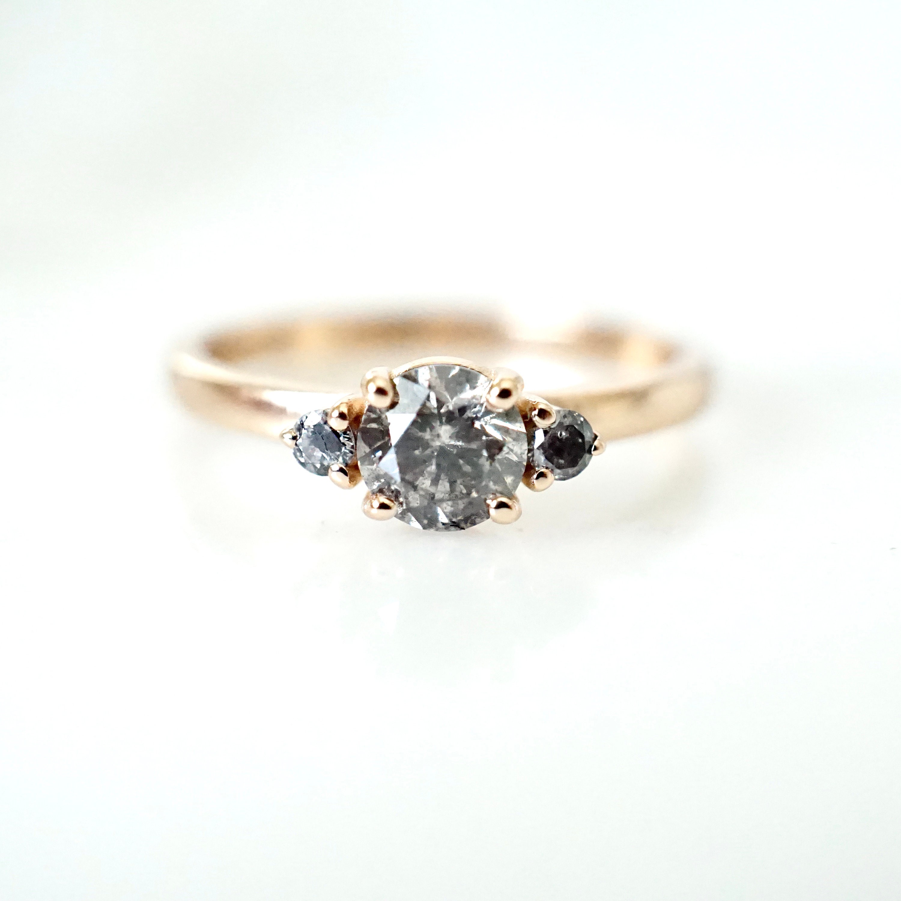 Salt and Pepper Diamond Engagement Ring Three Stone Diamond Ring Etsy