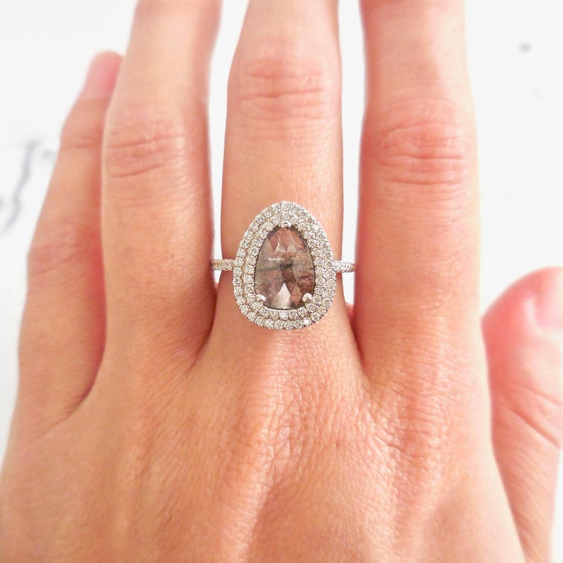 Pear Shaped Diamond Engagement Ring Salt and Pepper Diamond Etsy